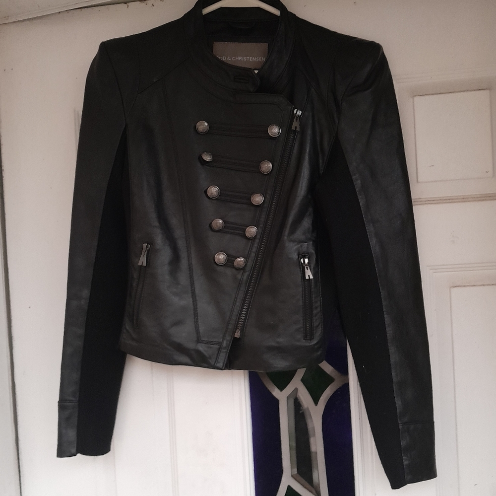 - Bod & Christensen leather- wool (acrylic) motorcycle jacket small
